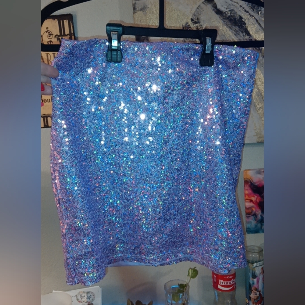 Lucy in the Sky Blue Sequin Mini Pencil Skirt